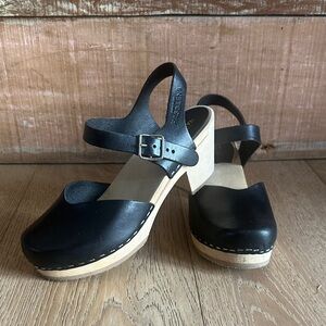 Swedish Hasbeens Black Leather Mules